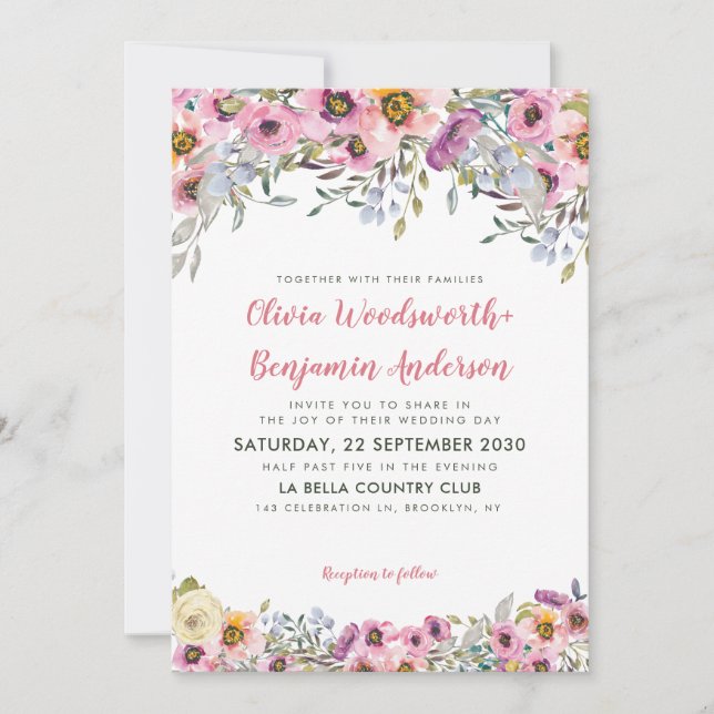 Invitation Élégant Mariage floral de lavande rose pâle (Devant)