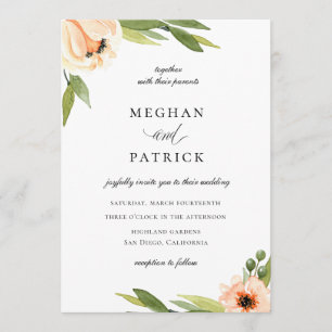 Invitation Élégant Mariage floral de pêche