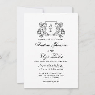 Invitation Élégant Mariage floral de pivoine noire et blanche