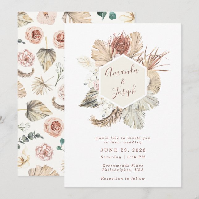 Invitation Elégant Mariage floral de printemps Tropical (Devant / Derrière)