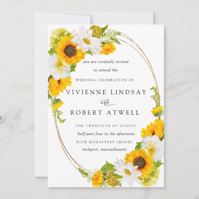 Invitation Élégant Mariage floral de tournesol rustique (Devant)