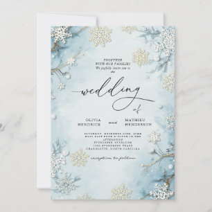 Invitation Élégant Mariage floral d'hiver bleu Icy