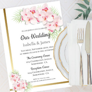 Invitation Élégant Mariage floral d'orchidée rose