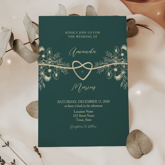 Invitation Élégant Mariage Floral Emerald Gold (Créateur téléchargé)