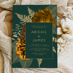 Invitation Élégant Mariage Floral Emerald Green Rust Gold