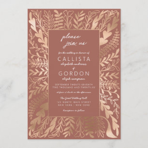 Invitation Élégant Mariage floral en terre cuite or moderne