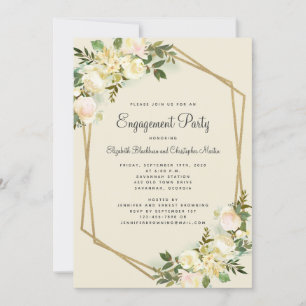 Invitation Élégant Mariage Floral Gold Engagement Party