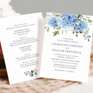 Invitation Élégant Mariage Floral Hydrangea Bleu Tout en un