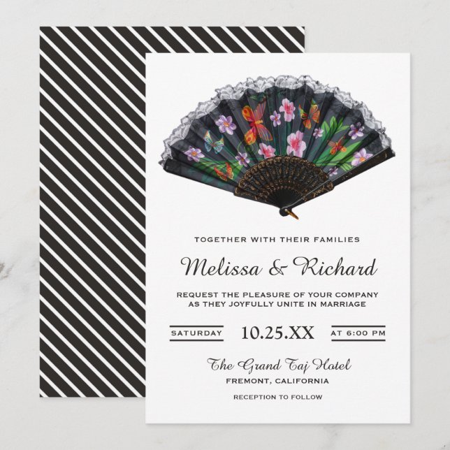 Invitation Élégant Mariage floral japonais oriental (Devant / Derrière)