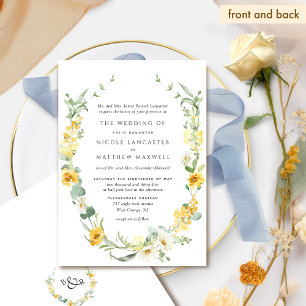 Invitation Élégant Mariage Floral jaune
