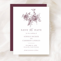 Élégant mariage floral merlot Enregistrer la date