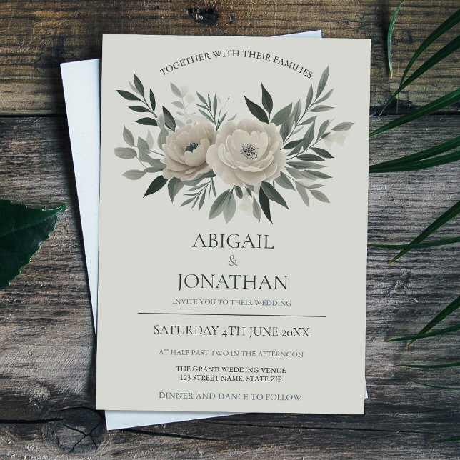 Invitation Élégant Mariage Floral Olive Et Sage Vert (Créateur téléchargé)