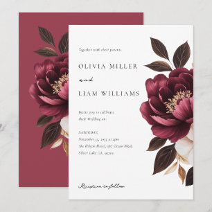 Invitation Élégant Mariage floral or de Bourgogne
