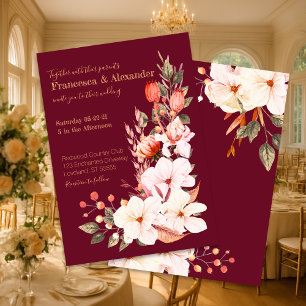 Invitation Élégant Mariage floral orange bordeaux