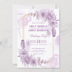 Invitation Élégant Mariage Floral Purple Aquarelle Budget