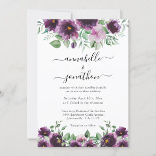 Invitation Élégant Mariage Floral Purple Vert