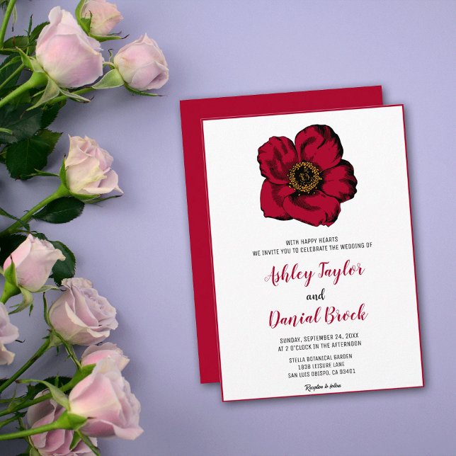 Invitation Elégant Mariage floral romantique de rose rouge bo (Créateur téléchargé)