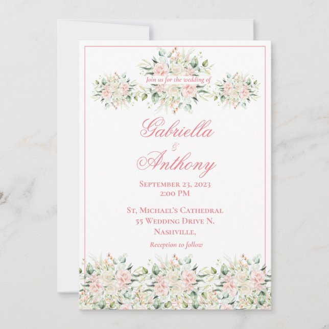 Invitation Élégant Mariage floral rose chic Mariage de script (Devant)