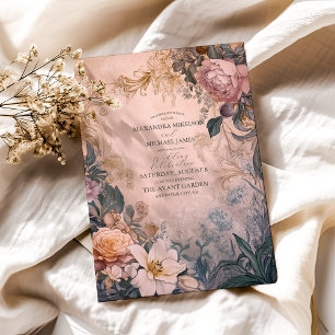 Invitation Elégant Mariage floral rose clair