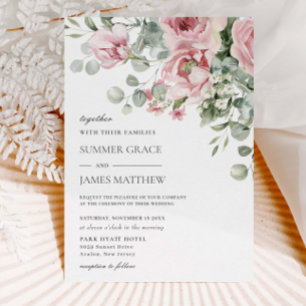 Invitation Élégant Mariage floral rose doux romantique