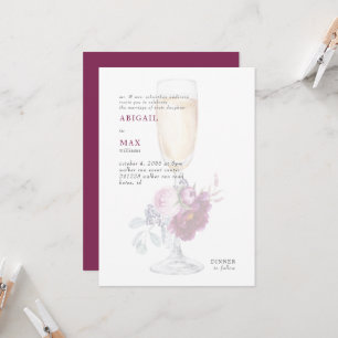 Invitation Élégant Mariage floral rose en verre de champagne