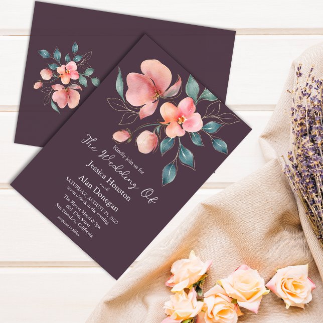 Invitation Élégant Mariage floral rose et or moderne (Créateur téléchargé)