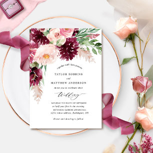 Invitation Élégant Mariage floral rose pâle Berry de Bourgogn