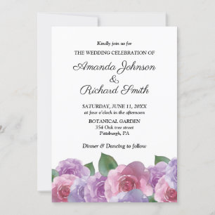 Invitation Élégant Mariage Floral rose pourpre