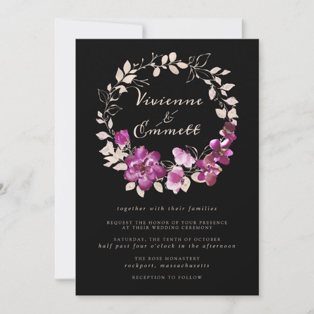 Invitation Élégant Mariage floral rose pourpre (Devant)