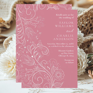 Invitation Élégant Mariage floral rose poussiéreux