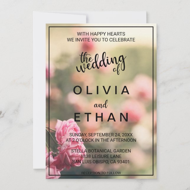 Invitation Élégant Mariage floral rose rose chic (Devant)