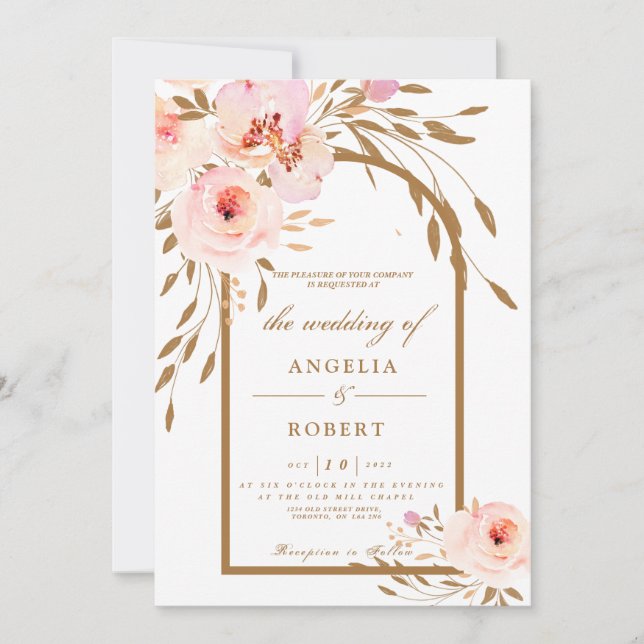Invitation Élégant Mariage floral rose rose rose rose (Devant)