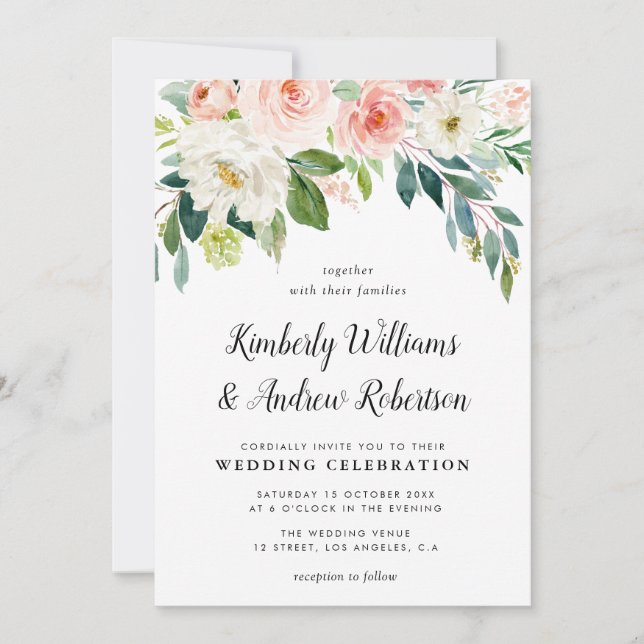 Invitation Élégant mariage floral rose vif (Devant)