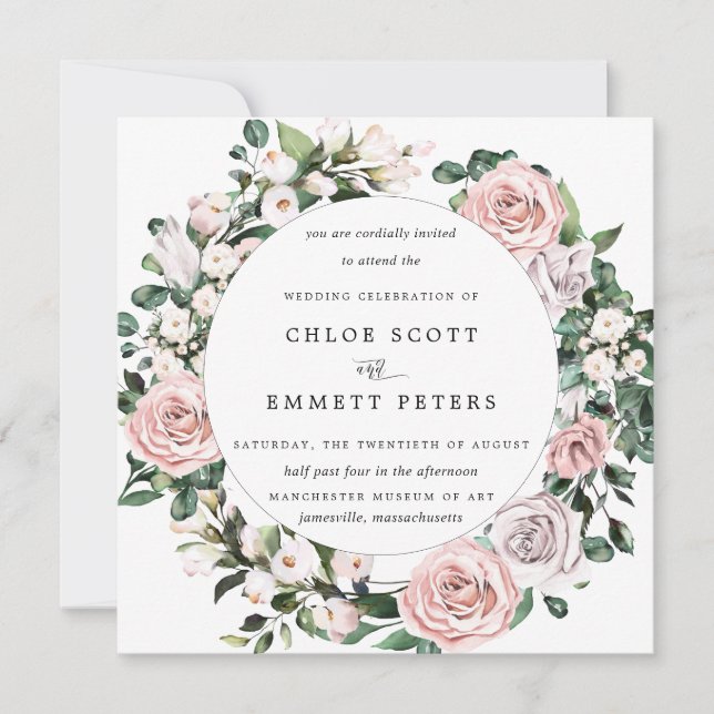 Invitation Élégant Mariage floral rose violet rose (Devant)
