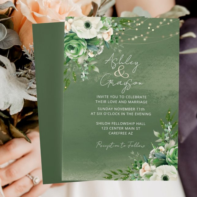 Invitation Élégant Mariage Floral Sage Vert (Créateur téléchargé)