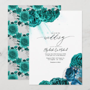 Invitation Élégant mariage floral sarcelle et argent
