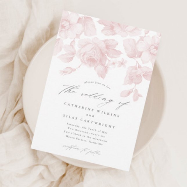 Invitation Élégant Mariage Floral Script rose (Créateur téléchargé)