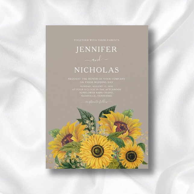 Invitation Élégant Mariage floral Taupe (Créateur téléchargé)