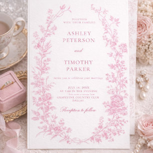 Invitation Élégant mariage floral toile rose française 
