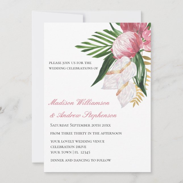 Invitation Élégant Mariage floral tropical (Devant)