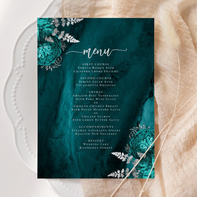 Invitation Élégant Mariage floral Turquoise bleu argent (Créateur téléchargé)