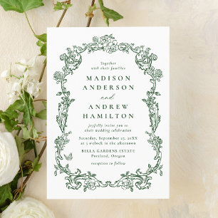 Invitation Élégant Mariage Floral Vert Victorian