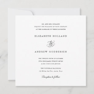 Invitation Élégant Mariage Formel Carré Noir Et Blanc