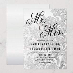 Invitation Élégant Mariage Fractal argent blanc