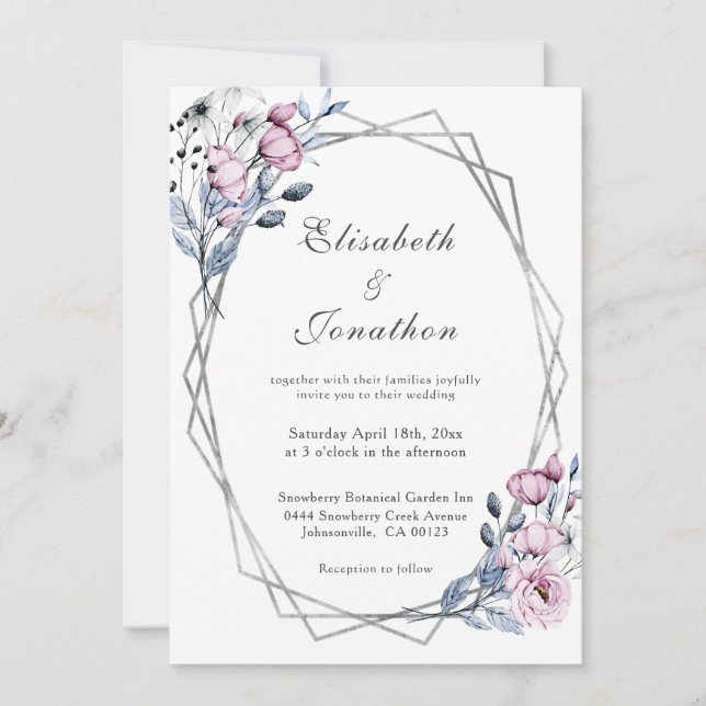 Invitation Élégant Mariage géométrique bleu violet (Devant)