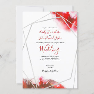 Invitation Elégant Mariage géométrique couleur rouge/argent