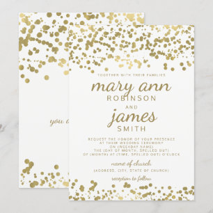 Invitation Elégant Mariage Gold Foil Look Confetti