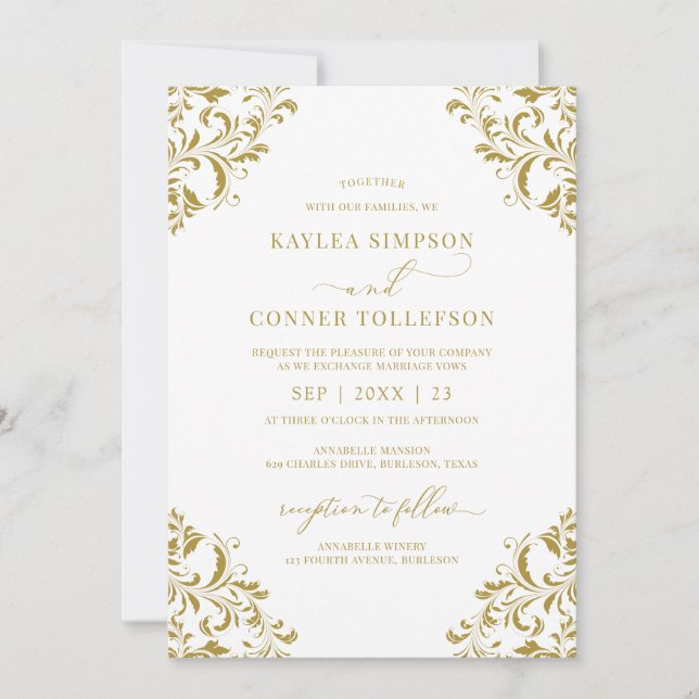 Invitation Élégant Mariage Gold Winter Holiday (Devant)