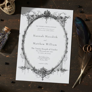 Invitation Élégant Mariage Gothique Noir Toile Vintage