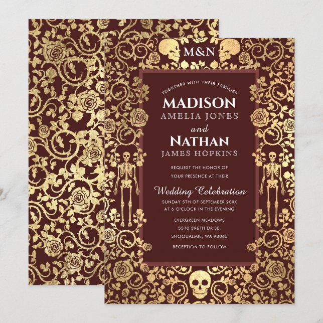 Invitation Élégant Mariage gothique victorien Gold Foil (Devant / Derrière)